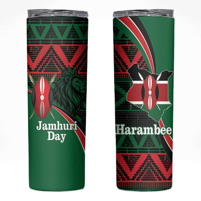 Kenya Jamhuri Day Skinny Tumbler Maasai Shield Spears Harambee