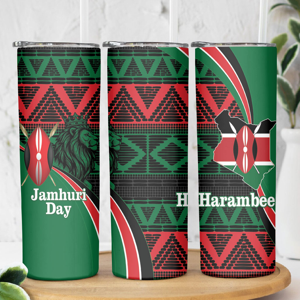 Kenya Jamhuri Day Skinny Tumbler Maasai Shield Spears Harambee