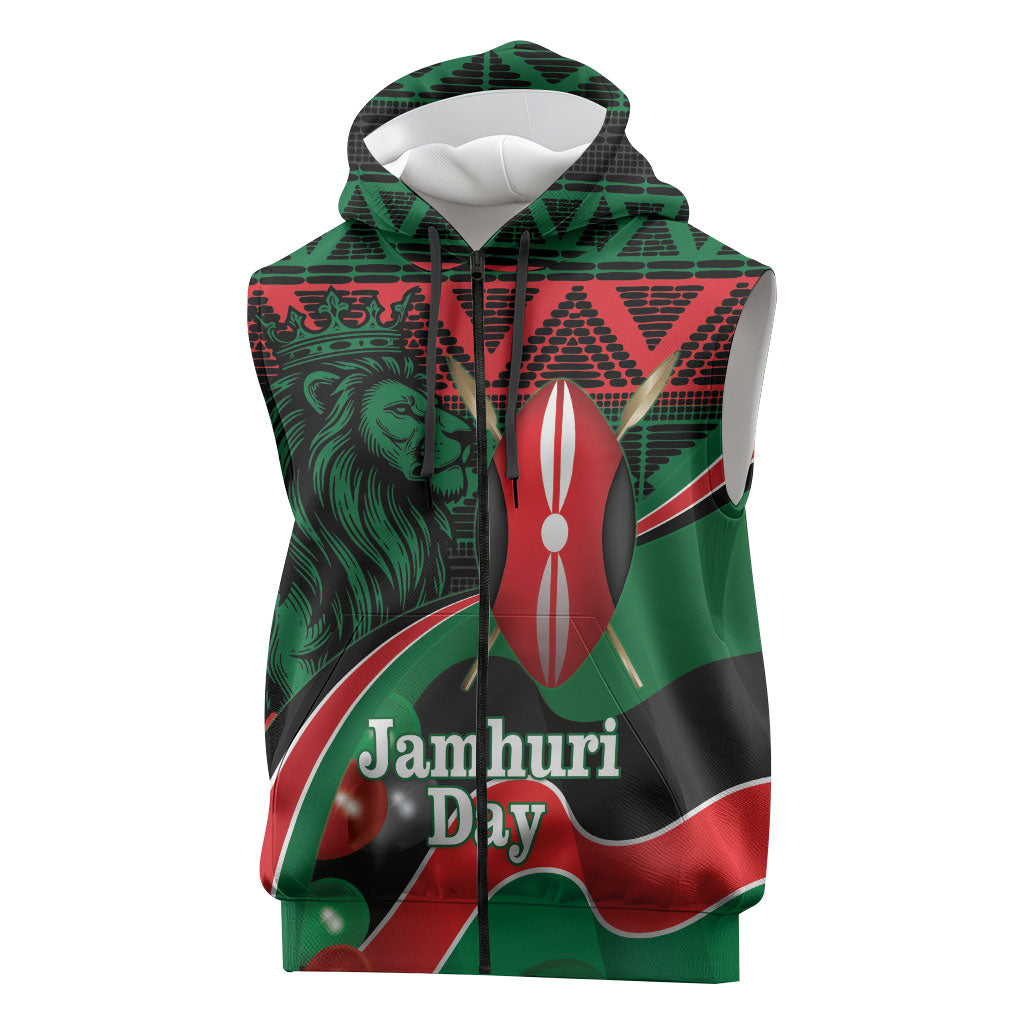 Kenya Jamhuri Day Sleeveless Zip Hoodie Maasai Shield Spears Harambee