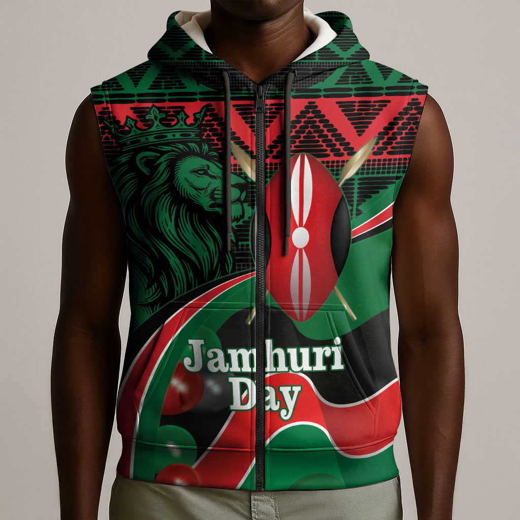 Kenya Jamhuri Day Sleeveless Zip Hoodie Maasai Shield Spears Harambee