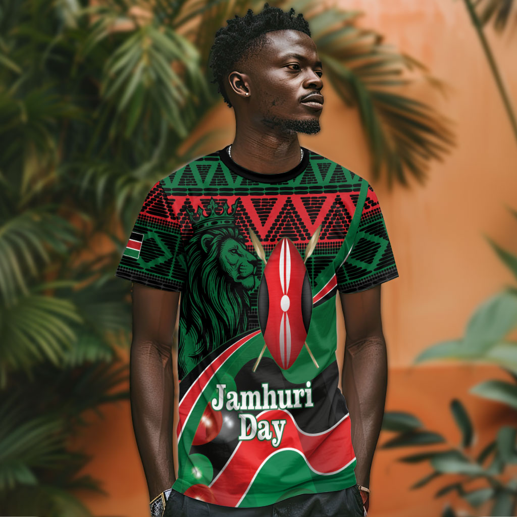Kenya Jamhuri Day T shirt Maasai Shield Spears Harambee