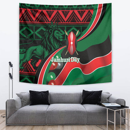 Kenya Jamhuri Day Tapestry Maasai Shield Spears Harambee