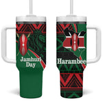 Kenya Jamhuri Day Tumbler With Handle Maasai Shield Spears Harambee