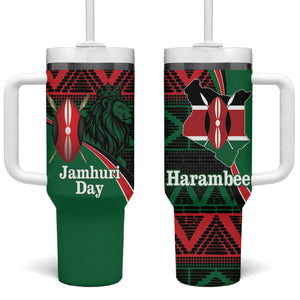 Kenya Jamhuri Day Tumbler With Handle Maasai Shield Spears Harambee