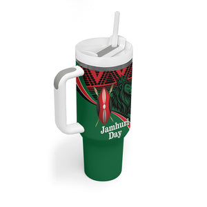 Kenya Jamhuri Day Tumbler With Handle Maasai Shield Spears Harambee