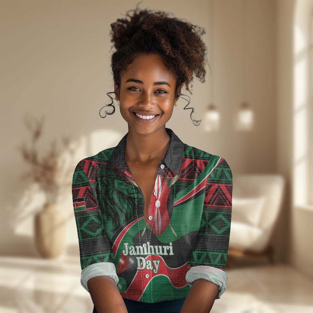 Kenya Jamhuri Day Women Casual Shirt Maasai Shield Spears Harambee