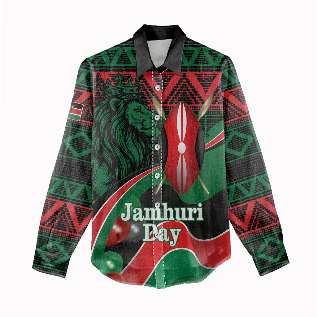 Kenya Jamhuri Day Women Casual Shirt Maasai Shield Spears Harambee