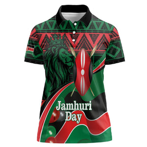 Kenya Jamhuri Day Women Polo Shirt Maasai Shield Spears Harambee