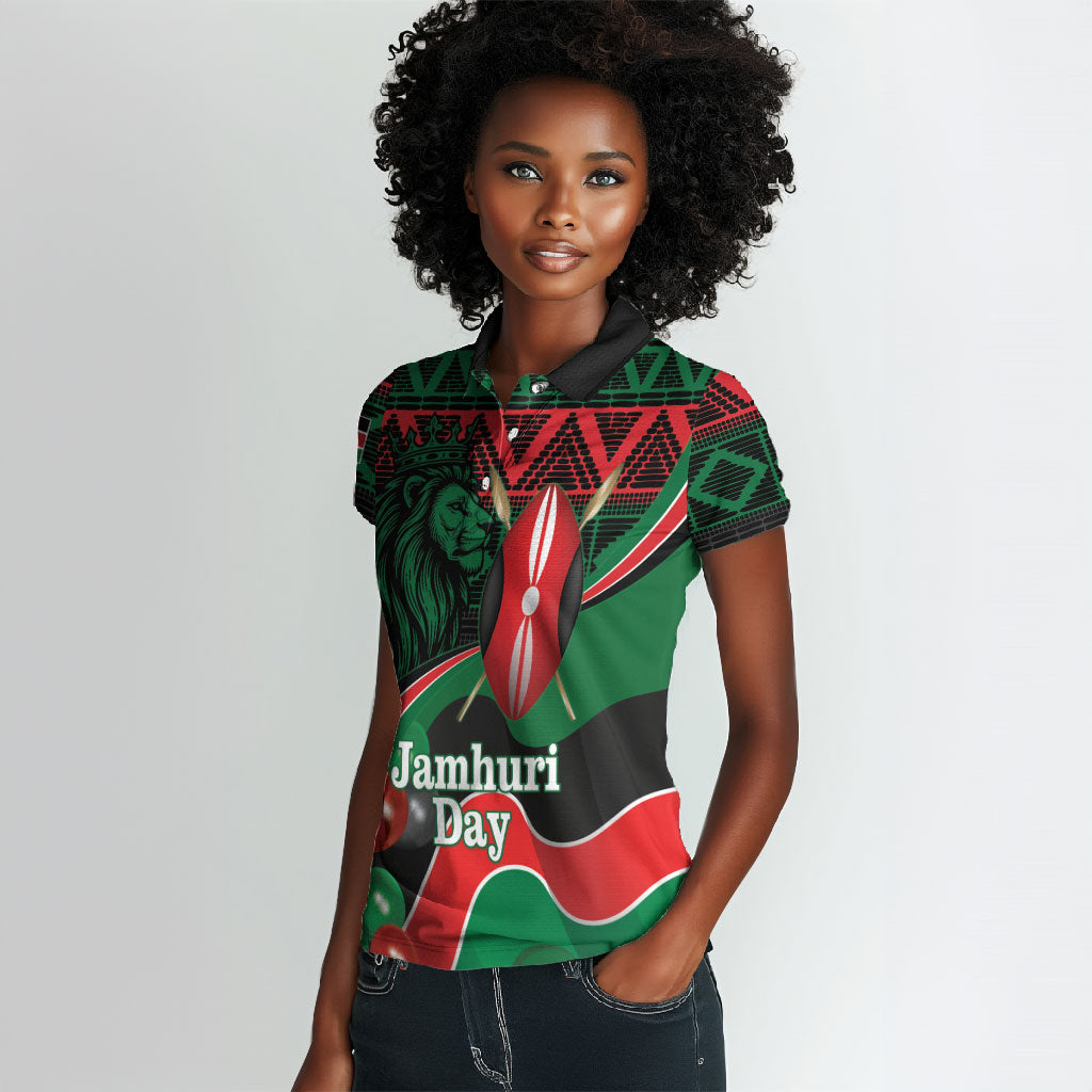 Kenya Jamhuri Day Women Polo Shirt Maasai Shield Spears Harambee