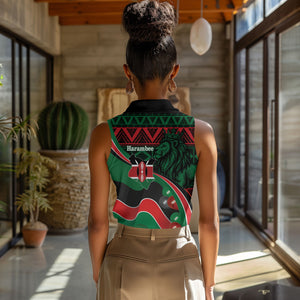 Kenya Jamhuri Day Women Sleeveless Polo Shirt Maasai Shield Spears Harambee