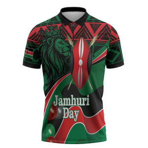 Kenya Jamhuri Day Zipper Polo Shirt Maasai Shield Spears Harambee