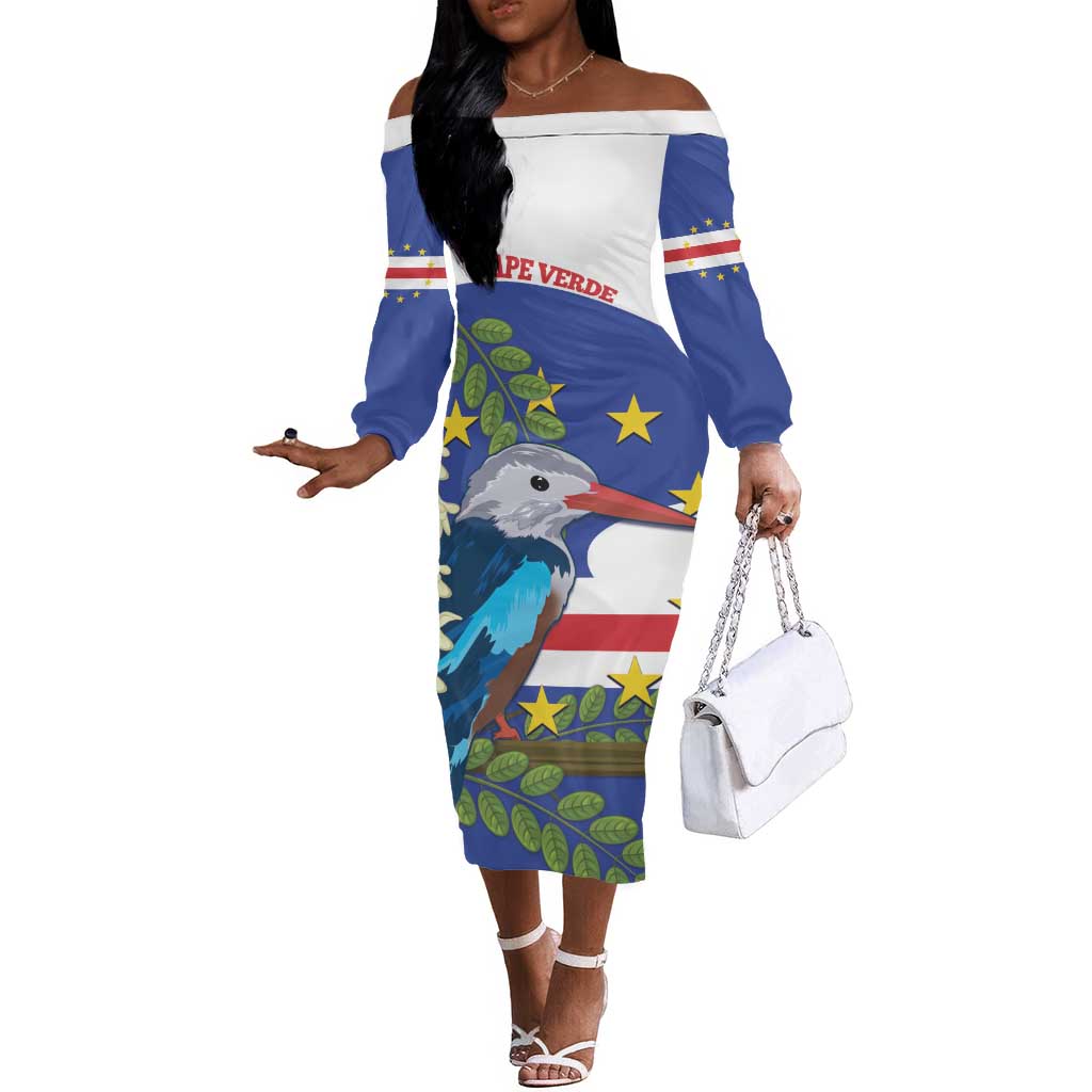 Cape Verde Off The Shoulder Long Sleeve Dress Grey-Headed Kingfisher Mix Honey Locust