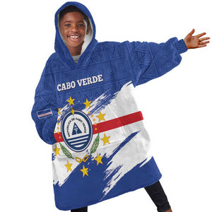 Personalized Cape Verde Kid Wearable Blanket Hoodie Coat Of Arms - African Pattern