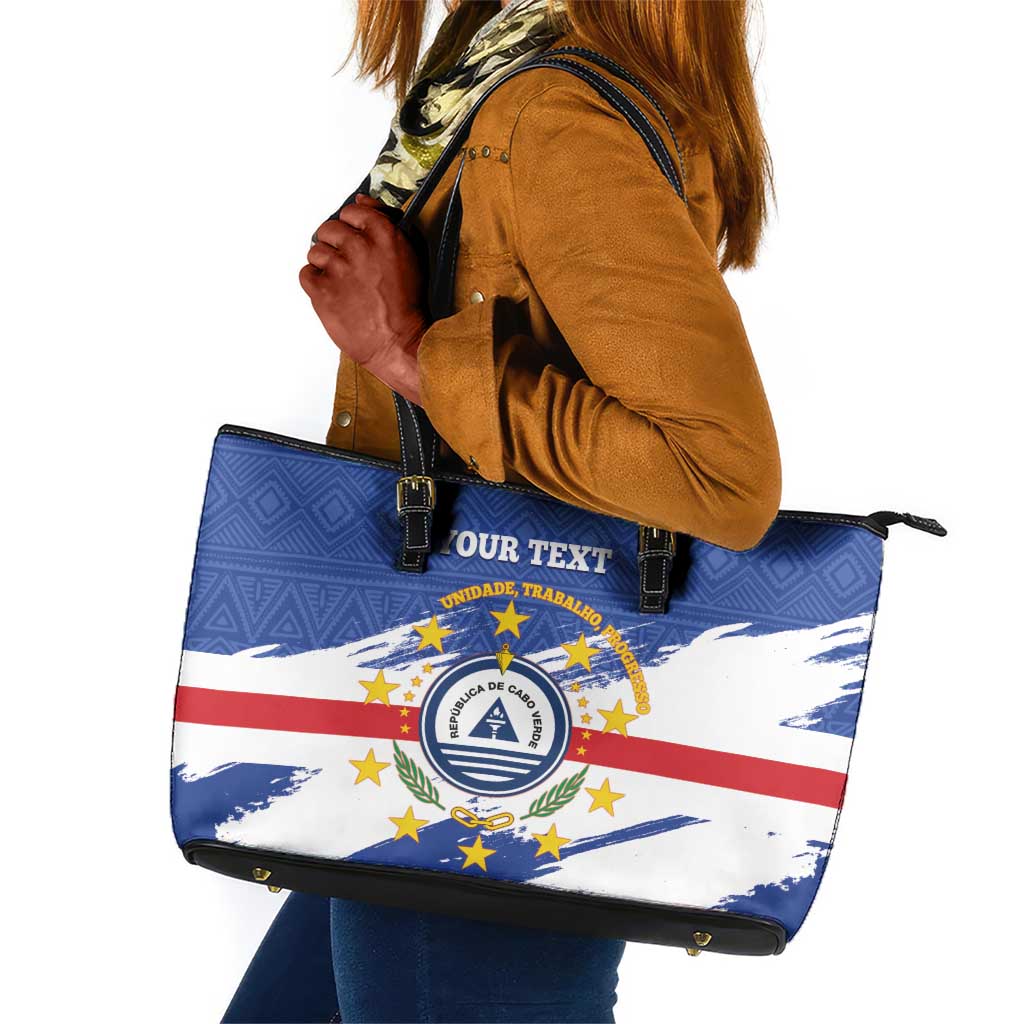 Personalized Cape Verde Leather Tote Bag Coat Of Arms - African Pattern