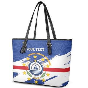 Personalized Cape Verde Leather Tote Bag Coat Of Arms - African Pattern