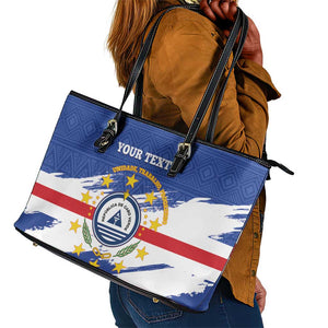 Personalized Cape Verde Leather Tote Bag Coat Of Arms - African Pattern