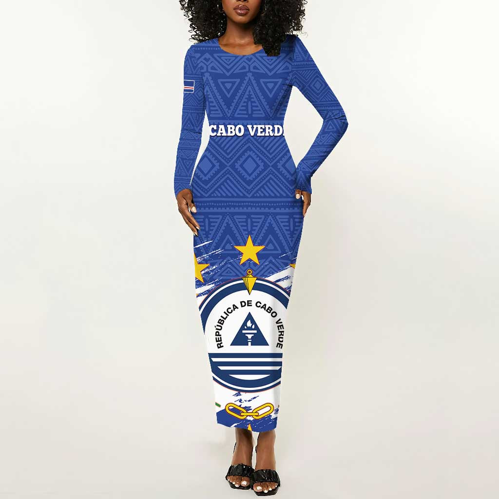 Personalized Cape Verde Long Sleeve Bodycon Dress Coat Of Arms - African Pattern