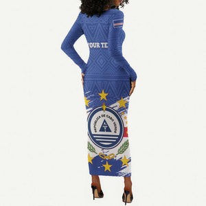 Personalized Cape Verde Long Sleeve Bodycon Dress Coat Of Arms - African Pattern