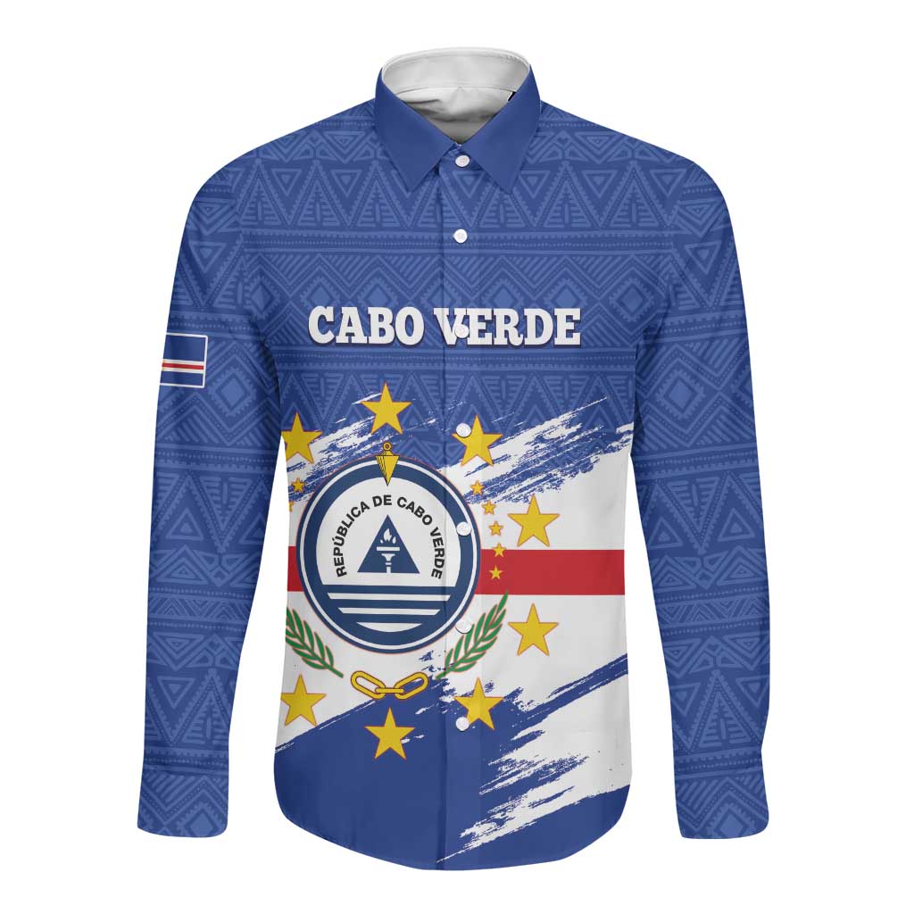 Personalized Cape Verde Long Sleeve Button Shirt Coat Of Arms - African Pattern