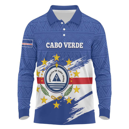 Personalized Cape Verde Long Sleeve Polo Shirt Coat Of Arms - African Pattern