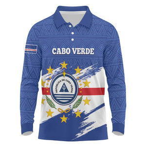 Personalized Cape Verde Long Sleeve Polo Shirt Coat Of Arms - African Pattern