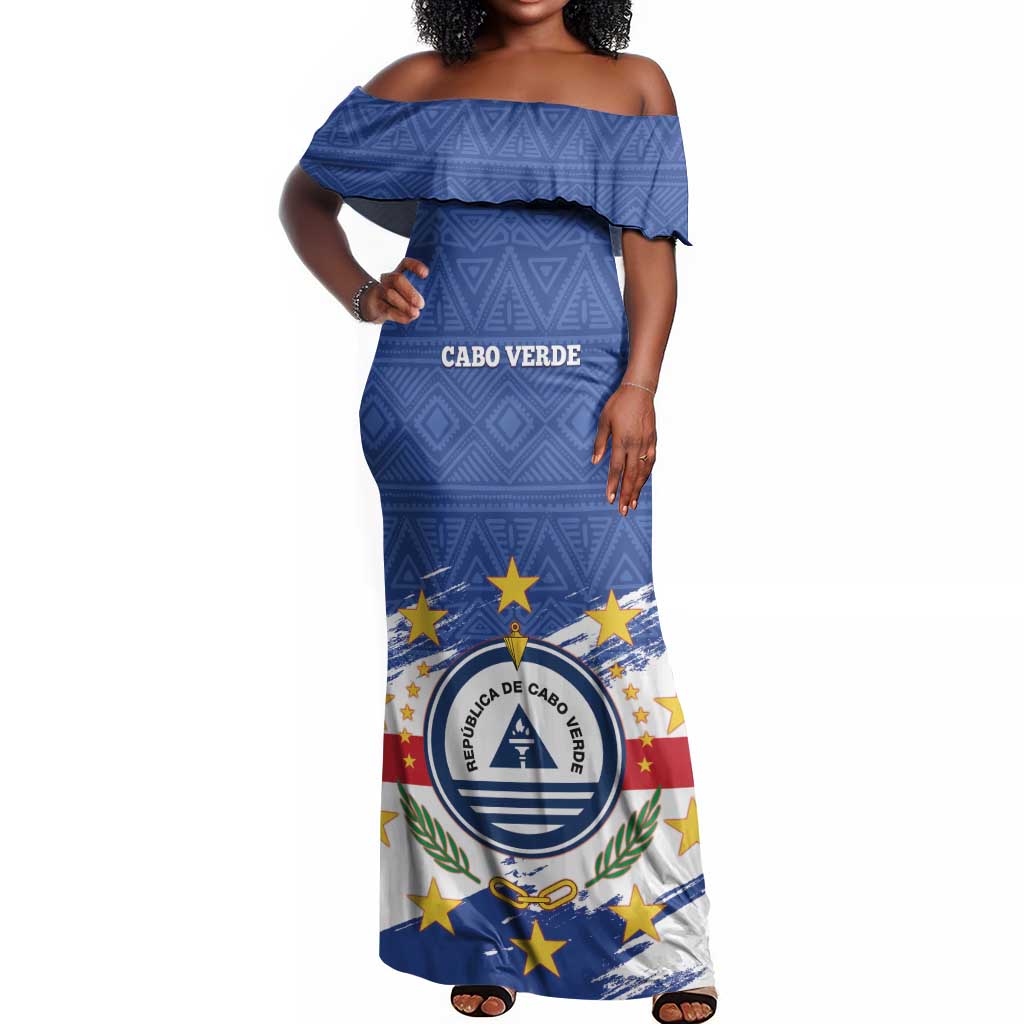 Personalized Cape Verde Off Shoulder Maxi Dress Coat Of Arms - African Pattern