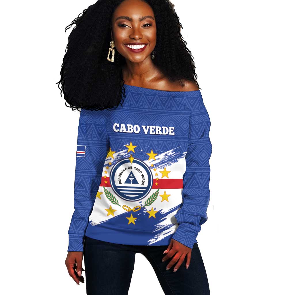 Personalized Cape Verde Off Shoulder Sweater Coat Of Arms - African Pattern