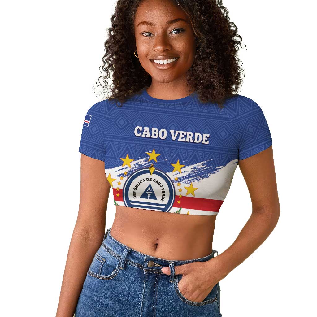 Personalized Cape Verde Raglan Cropped T shirt Coat Of Arms - African Pattern