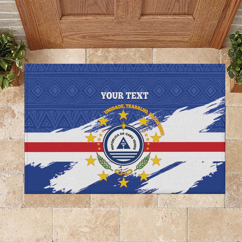 Personalized Cape Verde Rubber Doormat Coat Of Arms - African Pattern