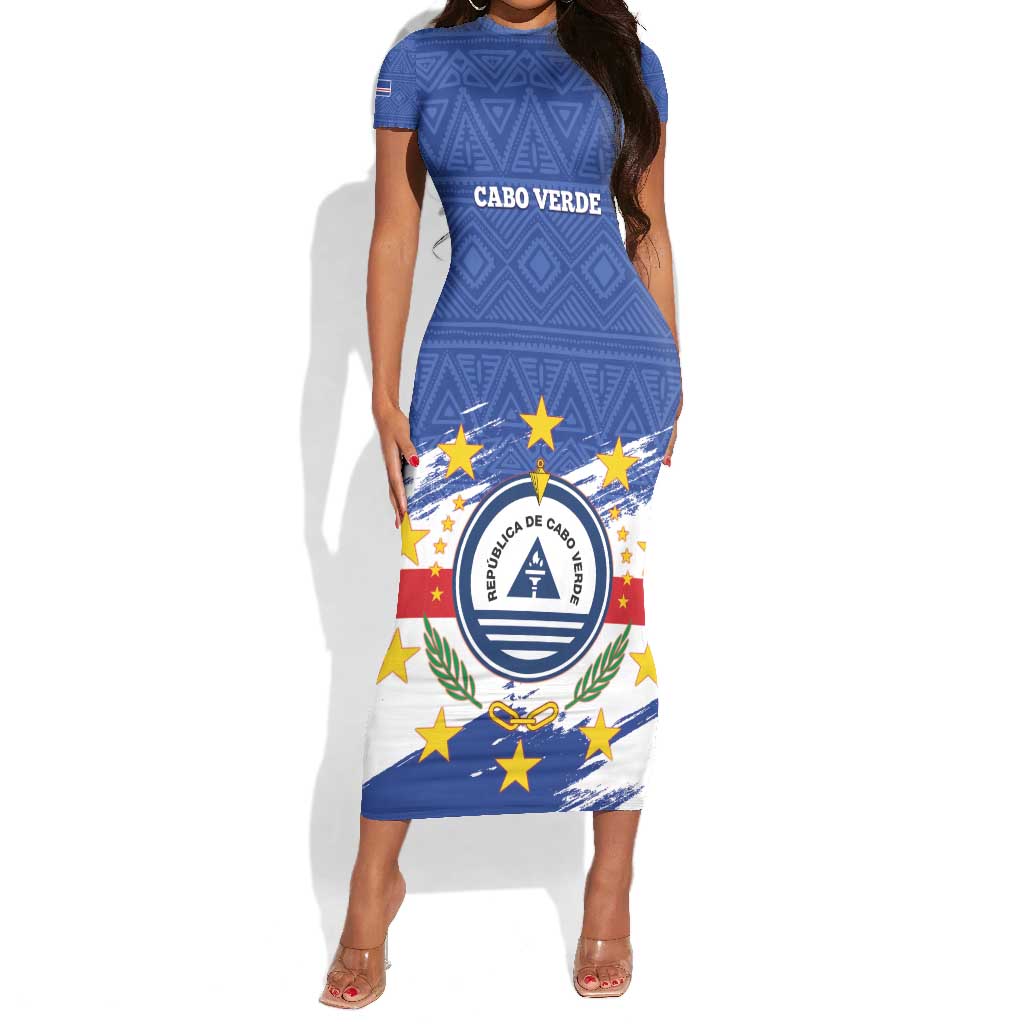 Personalized Cape Verde Short Sleeve Bodycon Dress Coat Of Arms - African Pattern