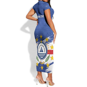 Personalized Cape Verde Short Sleeve Bodycon Dress Coat Of Arms - African Pattern