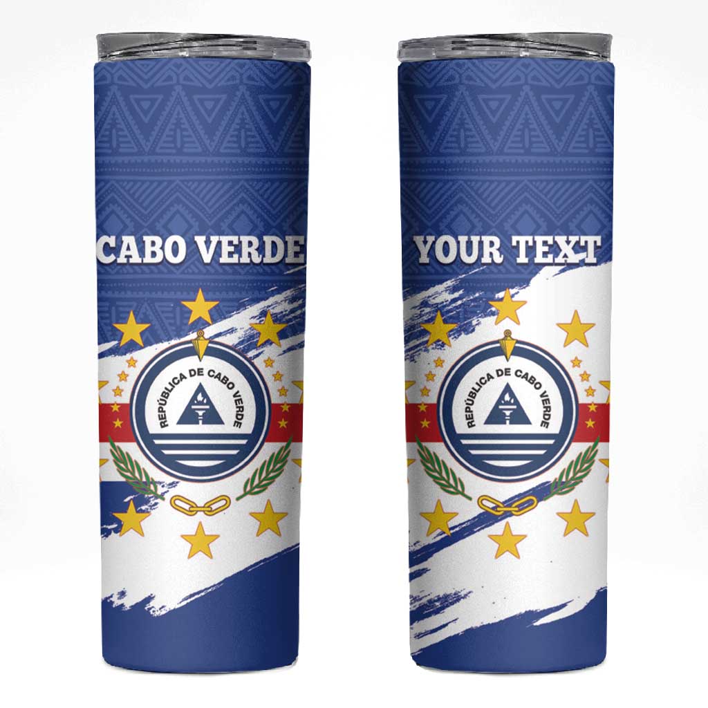 Personalized Cape Verde Skinny Tumbler Coat Of Arms - African Pattern