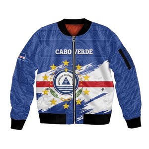 Personalized Cape Verde Sleeve Zip Bomber Jacket Coat Of Arms - African Pattern