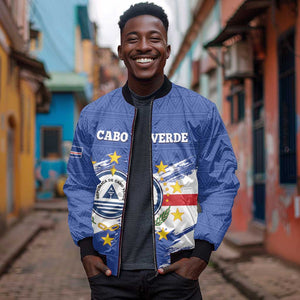 Personalized Cape Verde Sleeve Zip Bomber Jacket Coat Of Arms - African Pattern