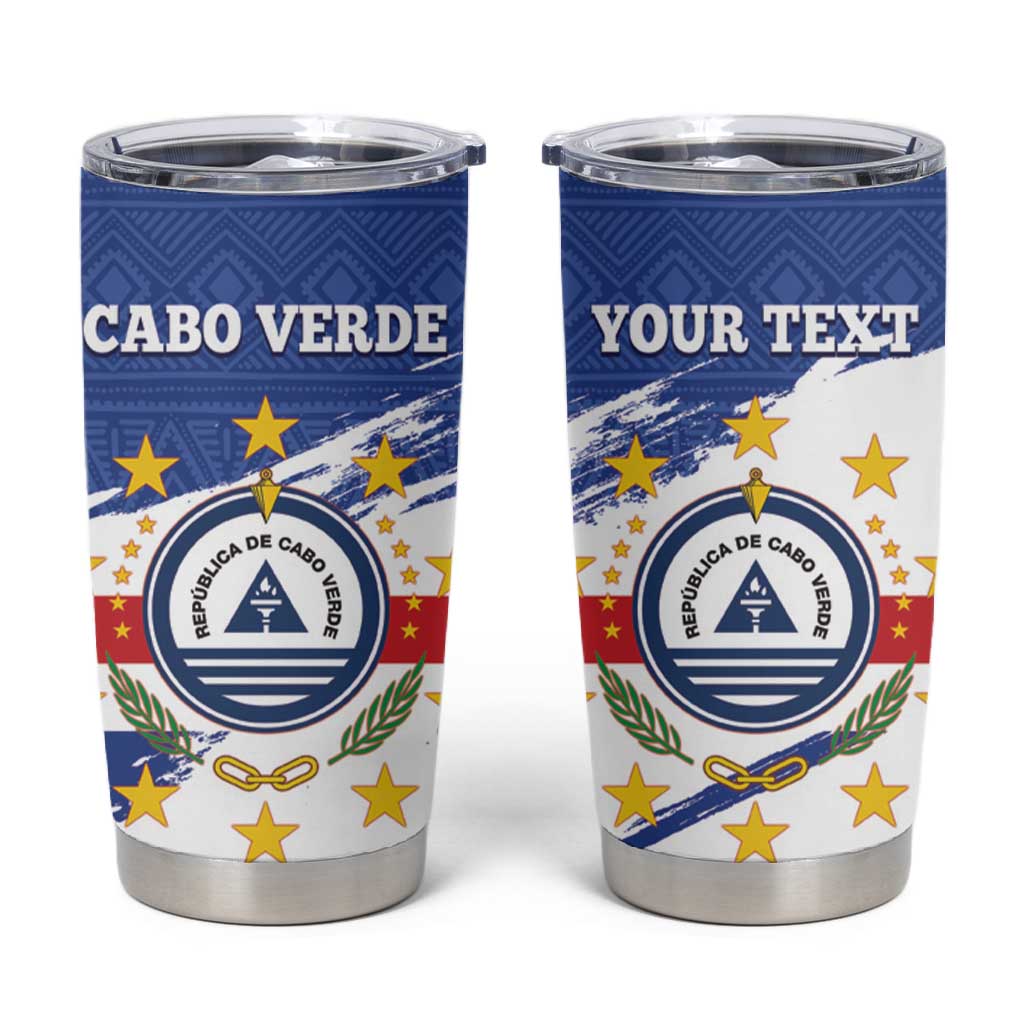 Personalized Cape Verde Tumbler Cup Coat Of Arms - African Pattern