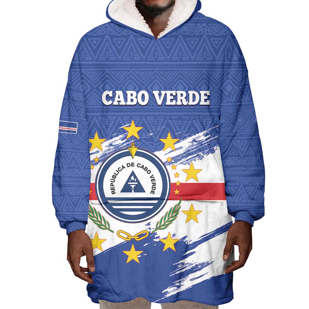 Personalized Cape Verde Wearable Blanket Hoodie Coat Of Arms - African Pattern