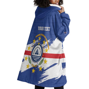 Personalized Cape Verde Wearable Blanket Hoodie Coat Of Arms - African Pattern