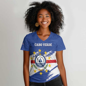 Personalized Cape Verde Women V-Neck T-Shirt Coat Of Arms - African Pattern