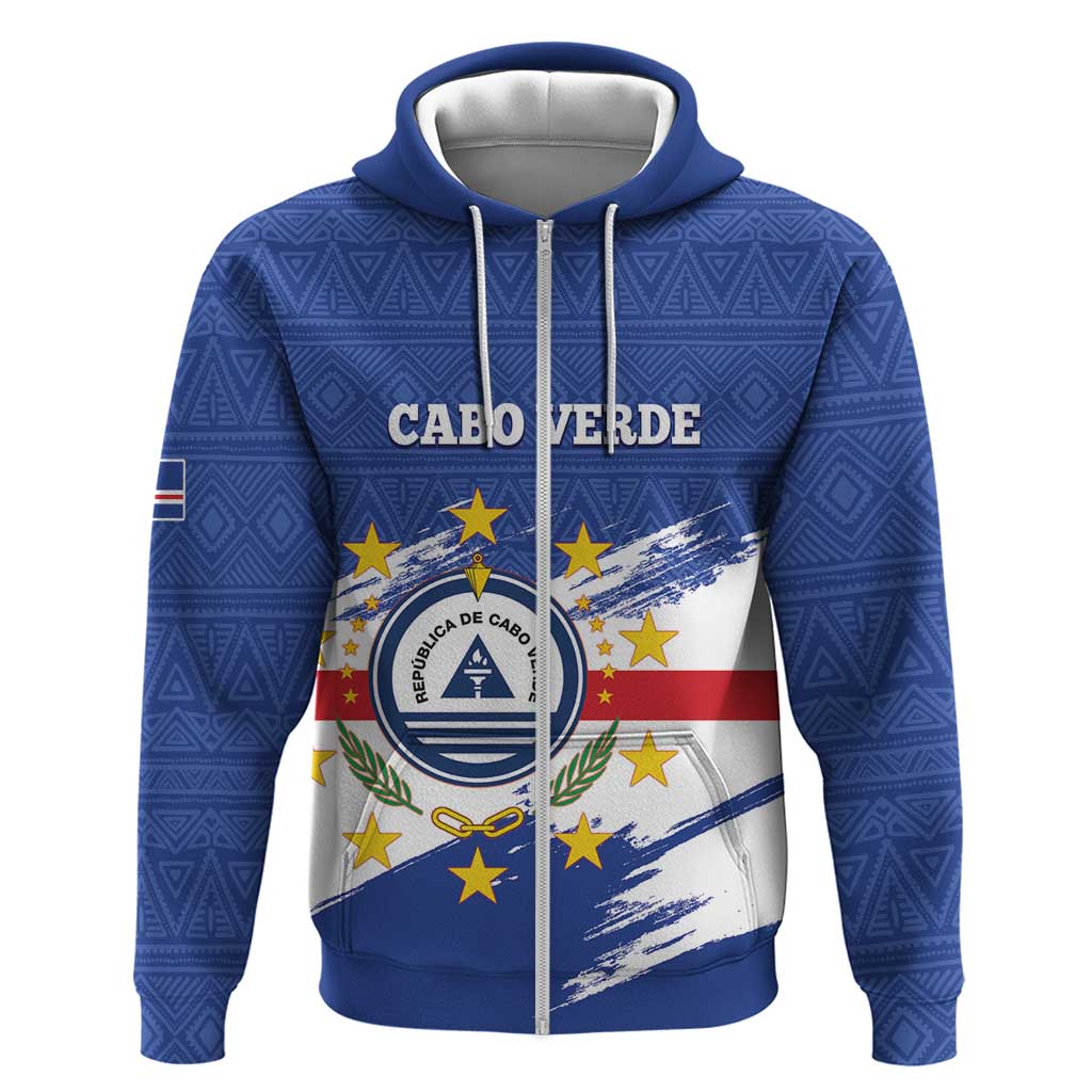 Personalized Cape Verde Zip Hoodie Coat Of Arms - African Pattern