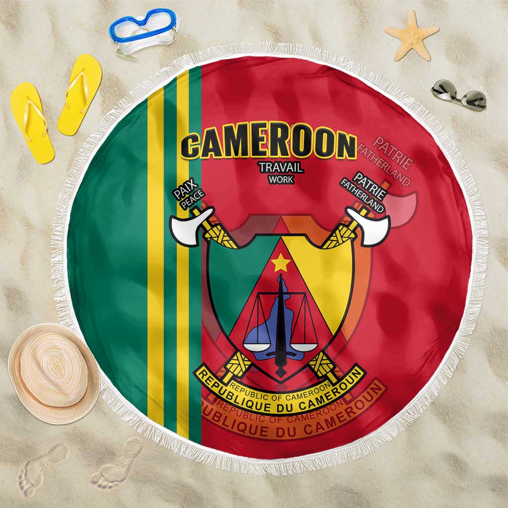 Cameroon Happy Unity Day Cameroun Coat Of Arms Beach Blanket