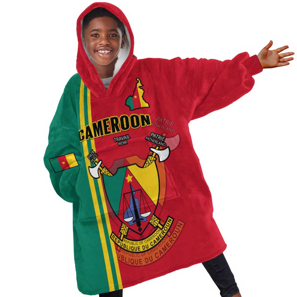 Cameroon Happy Unity Day Cameroun Coat Of Arms KId Wearable Blanket Hoodie