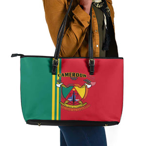 Cameroon Happy Unity Day Cameroun Coat Of Arms Leather Tote Bag