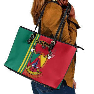 Cameroon Happy Unity Day Cameroun Coat Of Arms Leather Tote Bag