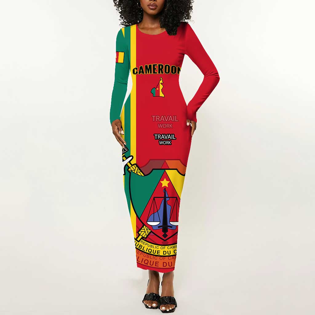 Cameroon Happy Unity Day Cameroun Coat Of Arms Long Sleeve Bodycon Dress