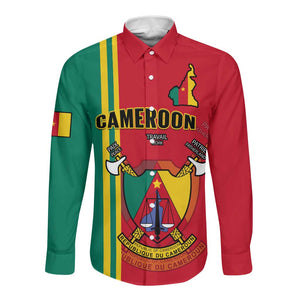 Cameroon Happy Unity Day Cameroun Coat Of Arms Long Sleeve Button Shirt