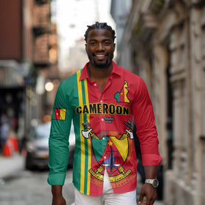 Cameroon Happy Unity Day Cameroun Coat Of Arms Long Sleeve Button Shirt