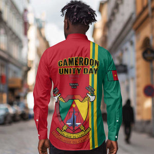 Cameroon Happy Unity Day Cameroun Coat Of Arms Long Sleeve Button Shirt