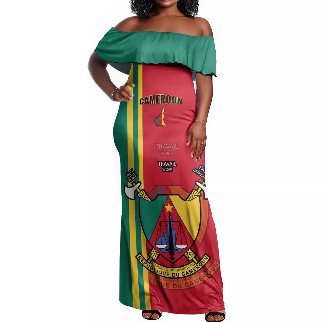 Cameroon Happy Unity Day Cameroun Coat Of Arms Off Shoulder Maxi Dress