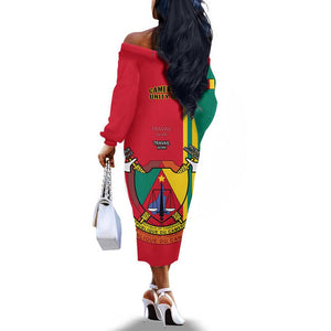 Cameroon Happy Unity Day Cameroun Coat Of Arms Off The Shoulder Long Sleeve Dress