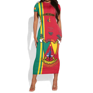 Cameroon Happy Unity Day Cameroun Coat Of Arms Short Sleeve Bodycon Dress